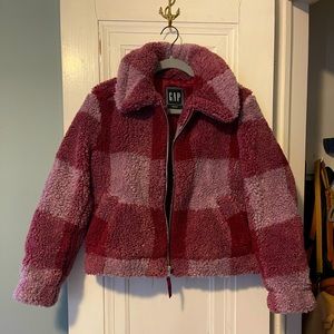 Gap plaid cropped Sherpa teddy jacket -size M petite
